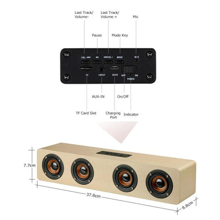 Bluetooth Speaker With Built In Mic For Everyday Home Use wooden 4-speaker 12W 360° sound with controls TF AUX charging port