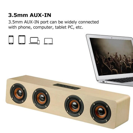 Bluetooth Speaker With Built In Mic For Everyday Home Use shown with 3.5mm AUX-IN and laptop for music and calls