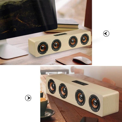Bluetooth Speaker With Built In Mic For Everyday Home Use placed on desk, 360° four-speaker array, hands-free calls, balanced audio