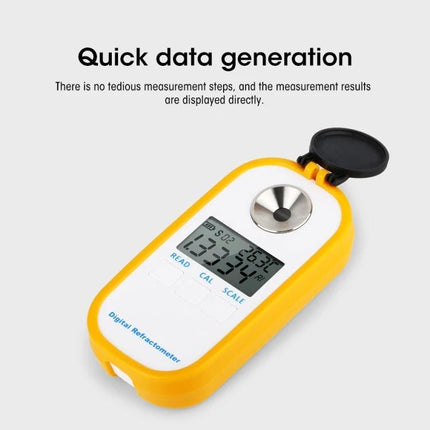 Digital Refractometer for Seawater Salinity Measurement handheld yellow device showing digital display and sample well for quick salinity readings