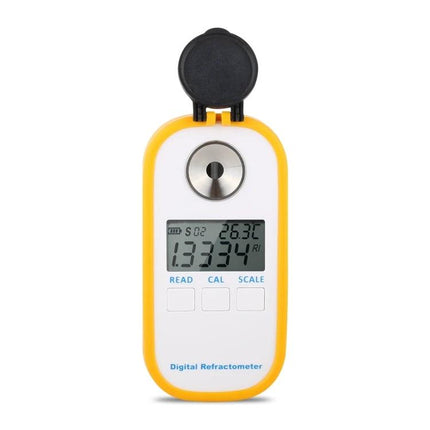 Digital Salt Refractometer for Testing Salinity in Food handheld device with digital display showing salinity reading and protective flip cover