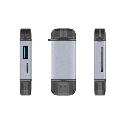 Multi-Interface Card Reader for Daily File and Photo Access - compact silver card reader with USB and SD slots for everyday transfers