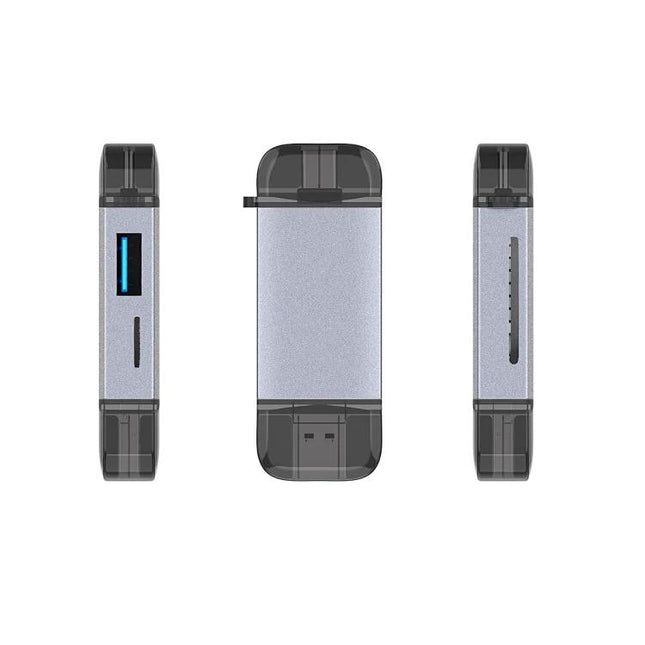 Multi-Interface Card Reader for Daily File and Photo Access - compact silver card reader with USB and SD slots for everyday transfers