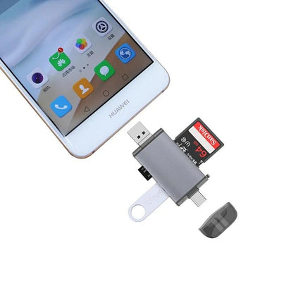 Multi-Interface Card Reader for Daily File and Photo Access - compact USB/Type-C reader with SD card and flash drive connected to smartphone