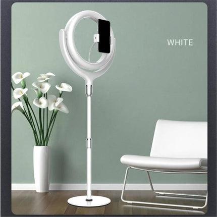 Ring Light for Daily Home Beauty and Video Sessions - 12-inch white standing ring light with phone holder and adjustable color for makeup and video calls