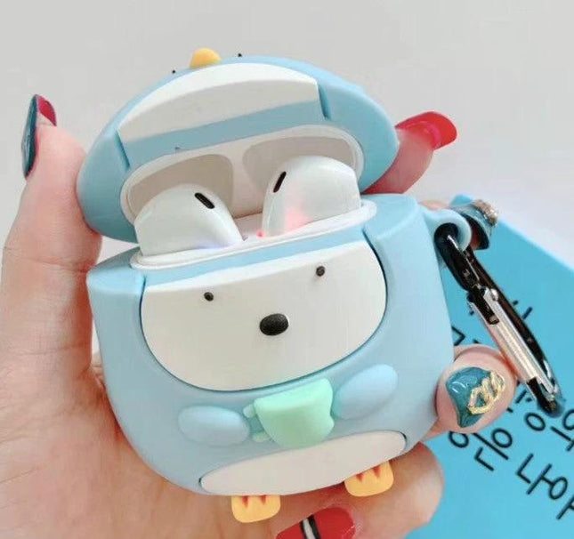 Stylish Penguin Case for Everyday AirPods Protection in blue, playful dustproof protector with easy charging access