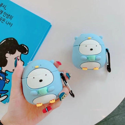 Stylish Penguin Case for Everyday AirPods Protection in blue silicone with charging access and dustproof design