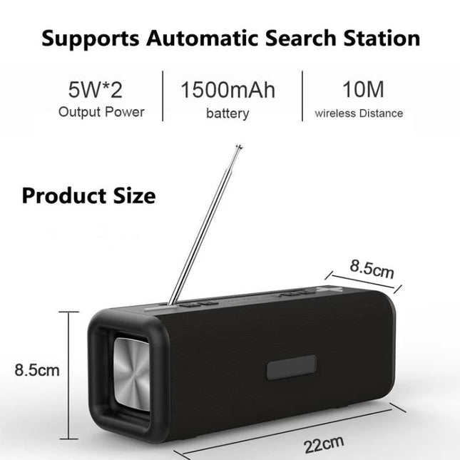 Portable Bluetooth Speaker For Home And Travel With Compact Design 22cm x 8.5cm black speaker with antenna and 1500mAh battery