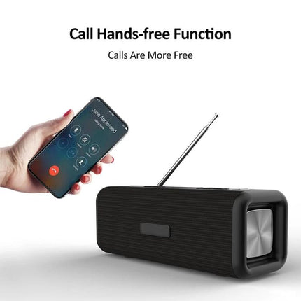Portable Bluetooth Speaker For Home And Travel With Compact Design showing hands‑free call, phone paired over Bluetooth, TF card slot visible