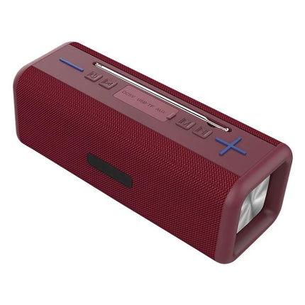 Portable Bluetooth Speaker For Home And Travel With Compact Design shown in red, Bluetooth and TF card ports, portable for travel