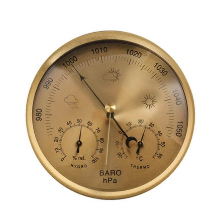 Gold Wall Mounted Digital Thermometer Hygrometer And Barometer For Home Weather gold alloy wall-mounted barometer hygrometer thermometer display