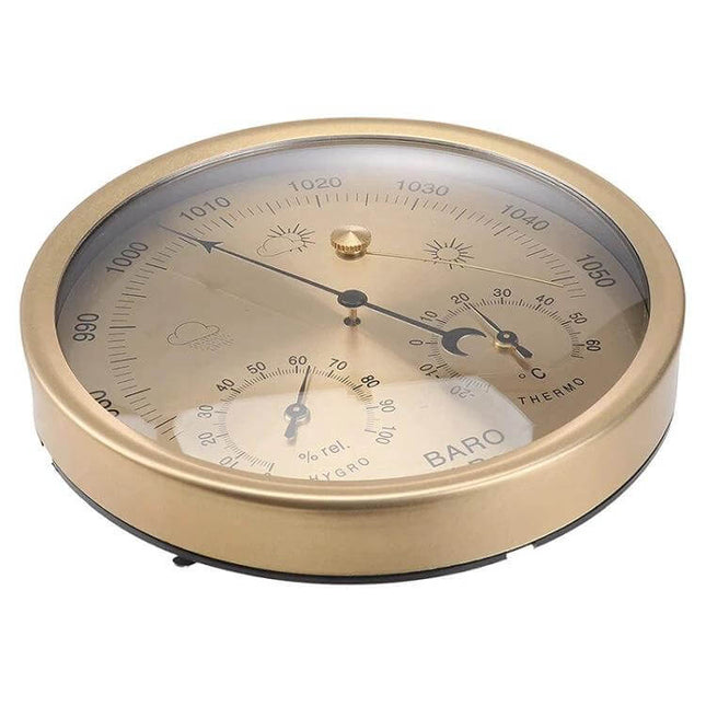 Gold Wall Mounted Digital Thermometer Hygrometer And Barometer For Home Weather gold alloy round wall-mounted weather station with barometer hygrometer thermometer