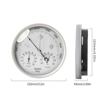 Gold Wall Mounted Digital Thermometer Hygrometer And Barometer For Home Weather - gold alloy round wall instrument showing temp humidity pressure