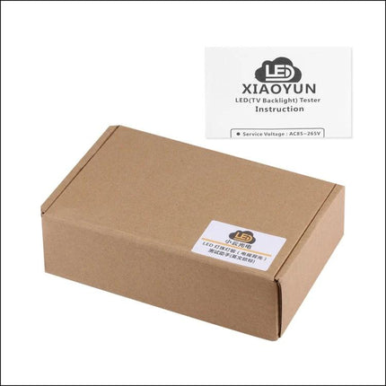 Portable Handheld LED Tester for TV Backlight and Strip Testing in brown cardboard packaging with instruction sheet