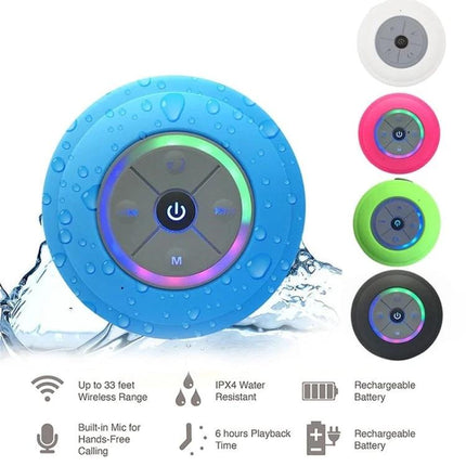 Compact Waterproof Shower And Beach Speaker With Suction Cup blue waterproof speaker with LED lights and suction base