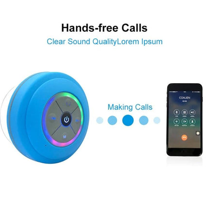 Compact Waterproof Shower And Beach Speaker With Suction Cup hands-free calling with LED ring and smartphone display