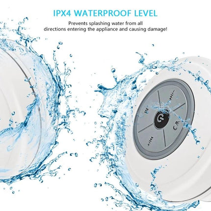Compact Waterproof Shower And Beach Speaker With Suction Cup shown splashing water demonstrating IPX4 protection and LED sound sync