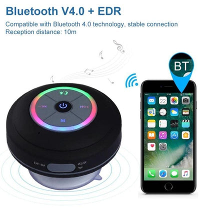 Compact Waterproof Shower And Beach Speaker With Suction Cup small waterproof Bluetooth speaker with LED lights and suction base