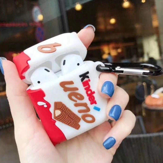 Protective Case for AirPods with Kinder Chocolate Style for Daily Carry - playful Kinder-style silicone AirPods case with keyring
