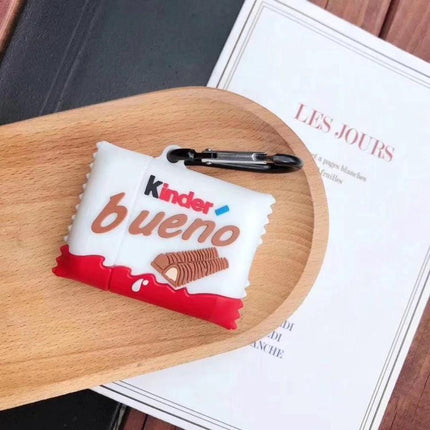 Protective Case for AirPods with Kinder Chocolate Style for Daily Carry - playful Kinder Bueno design with carabiner, dust and scratch protection