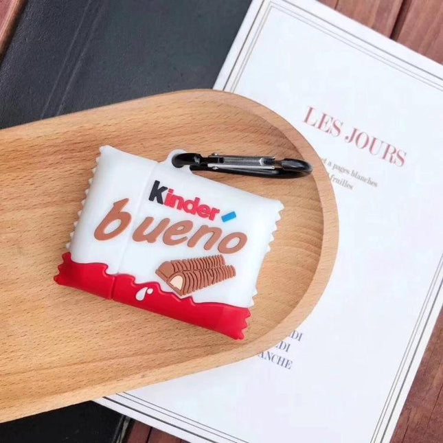 Protective Case for AirPods with Kinder Chocolate Style for Daily Carry - playful Kinder Bueno design, dust and scratch protection, clip-on for commuting