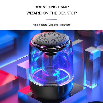Portable Bluetooth Speaker With Ambient LED Light For Home with transparent acrylic body showing multicolor breathing LEDs