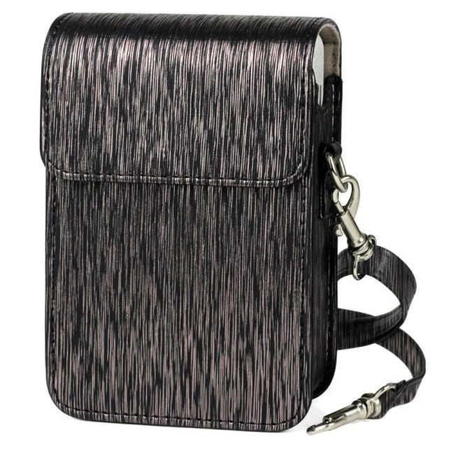 Richwell Brushed PU Leather Case for Fujifilm Instax Mini Liplay - black textured protective camera case with strap