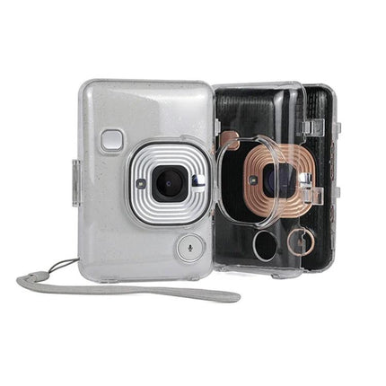 Transparent Protective Pouch for Fujifilm Instax Mini Liplay Camera shown clear case with wrist strap protecting camera