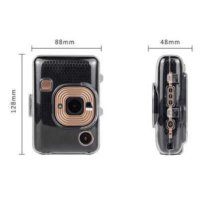 Transparent Protective Pouch for Fujifilm Instax Mini Liplay Camera shown front and side with dimensions 128x88x48mm protecting camera