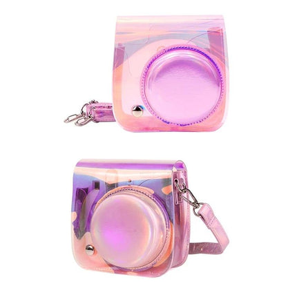 Richwell Translucent Camera Bag for Fujifilm Instax Mini with Strap - iridescent pink transparent PVC protective case for Instax Mini 8/8+/9