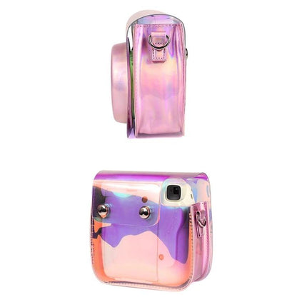 Richwell Translucent Camera Bag for Fujifilm Instax Mini with Strap iridescent pink translucent PVC case with strap for Instax Mini 8/8+/9