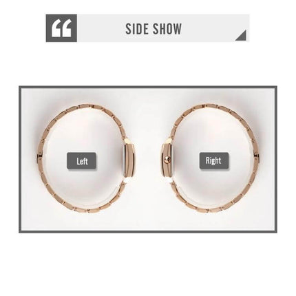SKMEI Rose Gold Women's Elegant Fashion Watch for Daily Wear - side view of left and right rose gold bracelet watches showing slim profile