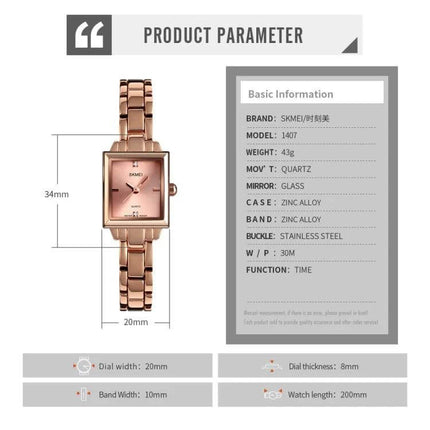 SKMEI Rose Gold Women's Elegant Fashion Watch for Daily Wear - square rose gold quartz women's watch with 34mm x 20mm case and 43g lightweight band