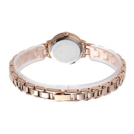 Skmei Steel Belt Quartz Watch for Women in Business Style showing rose gold steel bracelet and case back