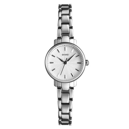 Skmei Steel Belt Quartz Watch for Women in Business Style - slim silver stainless steel bracelet quartz watch, minimalist white dial