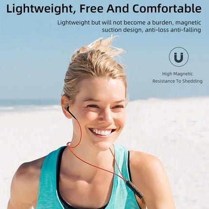 Magnetic Wireless Earbuds For Gym And Commute With Secure Fit showing woman jogging on beach wearing magnetic in-ear earbuds