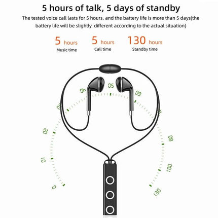 Magnetic Wireless Earbuds For Gym And Commute With Secure Fit showing earbuds with 5 hours talk and 130 hours standby display