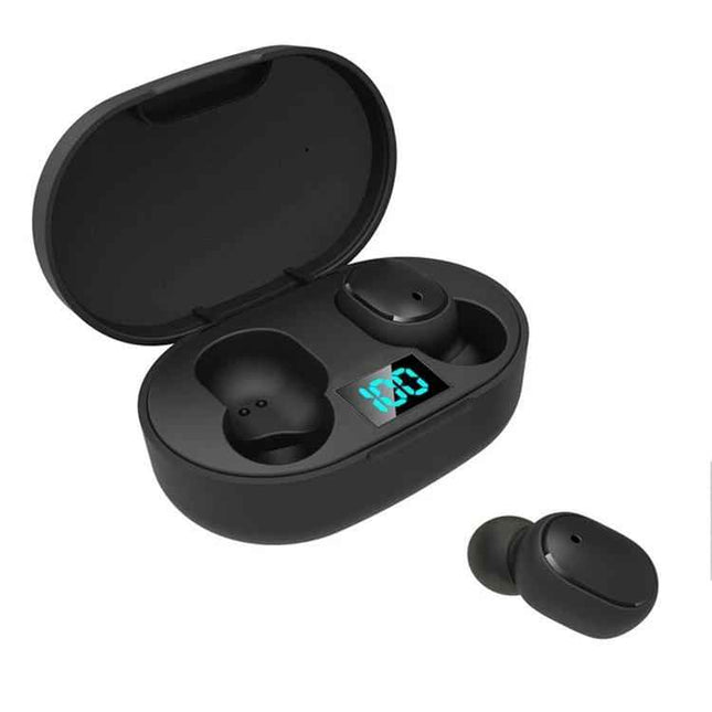 E6S LED Display Wireless Earphone TWS  Bluetooth V5.3 Headsets Waterproof Bluetooth Earbuds, E6S (Black) sleek black earbuds with LED display in open charging case