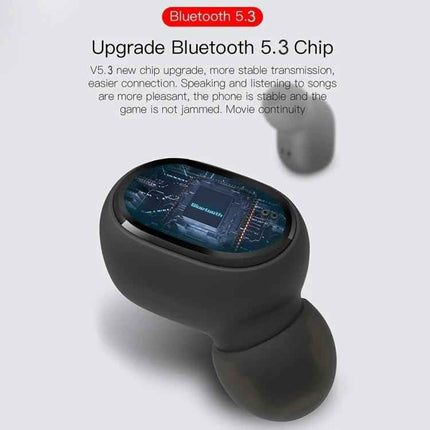 E6S Wireless Earbuds With LED Charging Case Black For Calls showing Bluetooth 5.3 chip and LED display