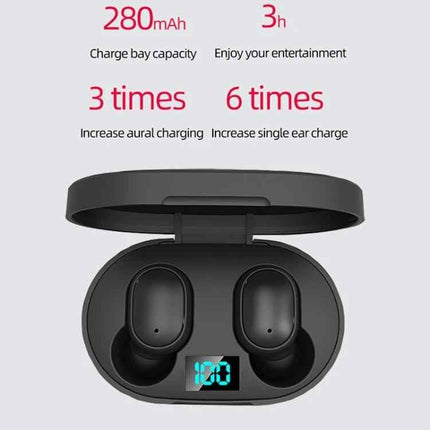 E6S Wireless Earbuds With LED Charging Case Black For Calls - compact Bluetooth V5.3 earbuds with LED battery display