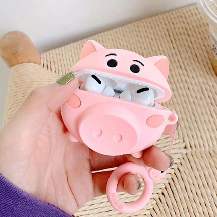 Cute Pig-Shaped Case for Everyday AirPods Protection — pink pig silicone AirPods case, dustproof anti-fouling design with charging port access