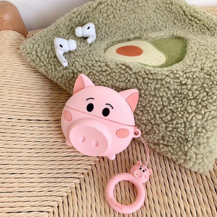 Cute Pig-Shaped Case for Everyday AirPods Protection – pink pig silicone AirPods case with keyring, dustproof anti-fouling design