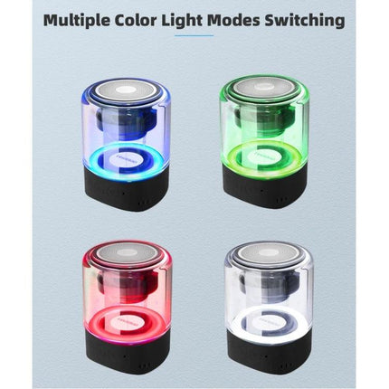 Fineblue Bluetooth Speaker For Home Use Compact Portable Design showing four color light modes in compact portable Bluetooth speaker