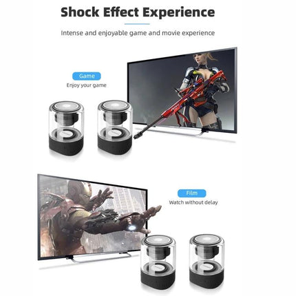 Fineblue Bluetooth Speaker For Home Use Compact Portable Design shown as compact speakers beside TV for gaming and film use