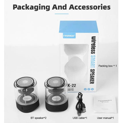 Fineblue Bluetooth Speaker For Home Use Compact Portable Design twin transparent wireless speakers with box USB cable and manual