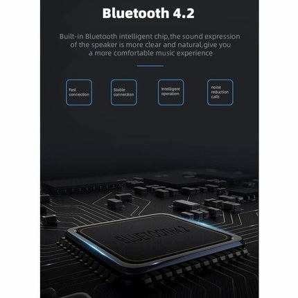 Fineblue Bluetooth Speaker For Home Use Compact Portable Design shown with Bluetooth 4.2 chip highlighting stable wireless pairing