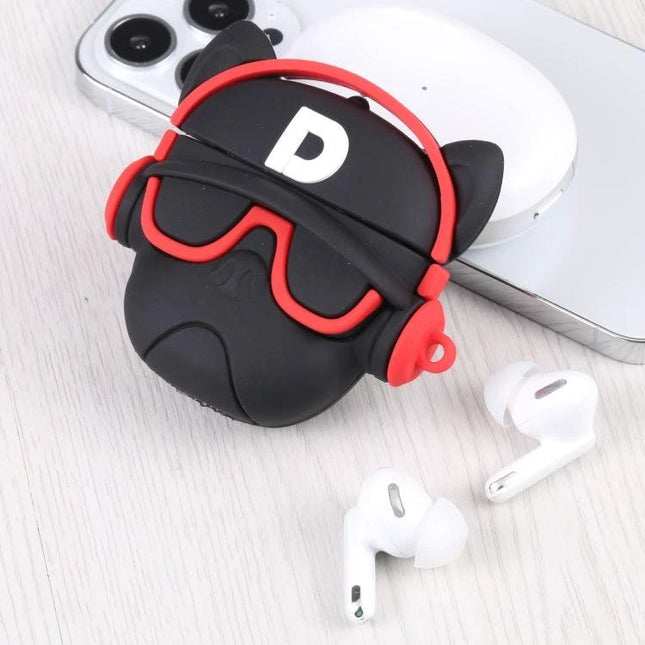 Protective Angel Devil Case for Everyday AirPods Carry black devil design with red headphones, dustproof cover and built-in charging port