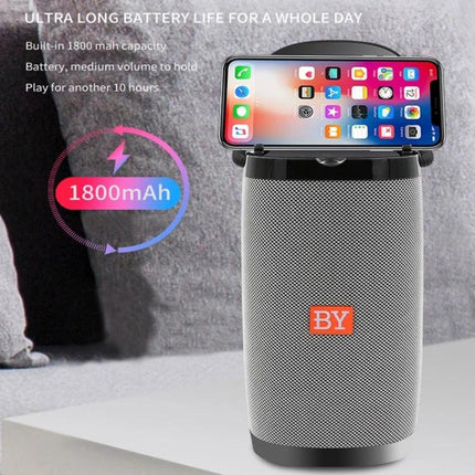 NBY Compact Bluetooth Speaker For Everyday Music And Calls showing portable grey speaker with phone dock and 1800mAh badge