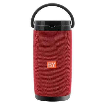NBY Compact Bluetooth Speaker For Everyday Music And Calls red portable speaker with handle, dual drivers, microphone, Bluetooth 4.2