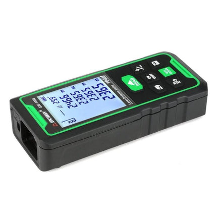 SNDWAY Handheld Green Laser Distance, Area, and Volume Measurer handheld device with green accents and LCD display for measuring distance area volume